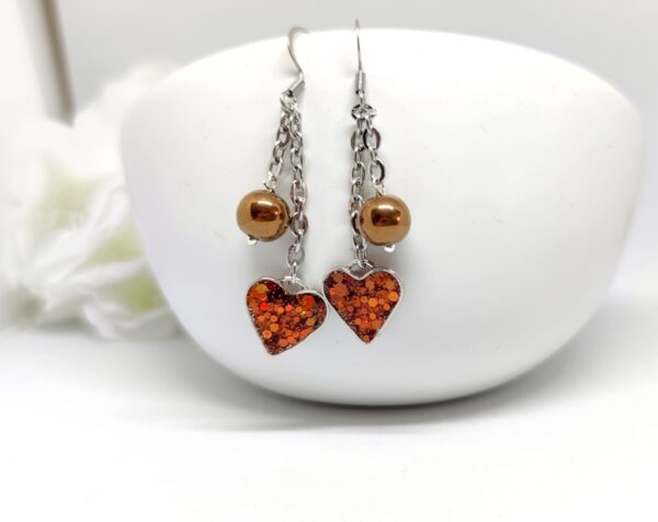 Duet Hearts: Autumn Sparkle & Bronze Pearl Earrings