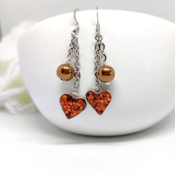 Duet Hearts: Autumn Sparkle & Bronze Pearl Earrings