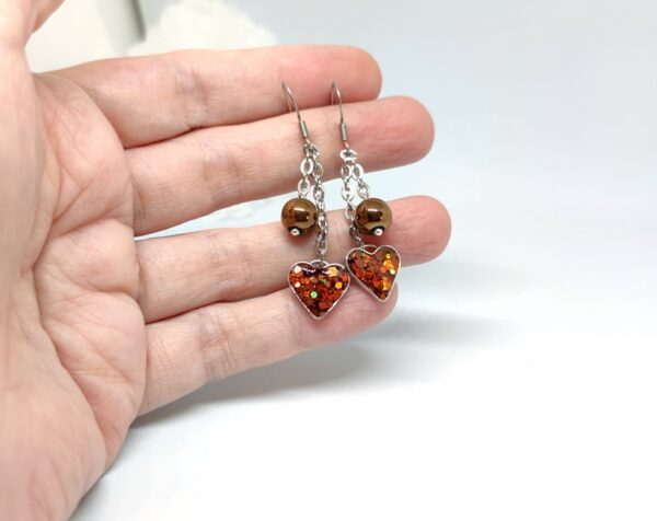Duet Hearts: Autumn Sparkle & Bronze Pearl Earrings