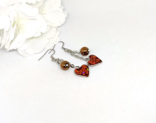 Duet Hearts: Autumn Sparkle & Bronze Pearl Earrings