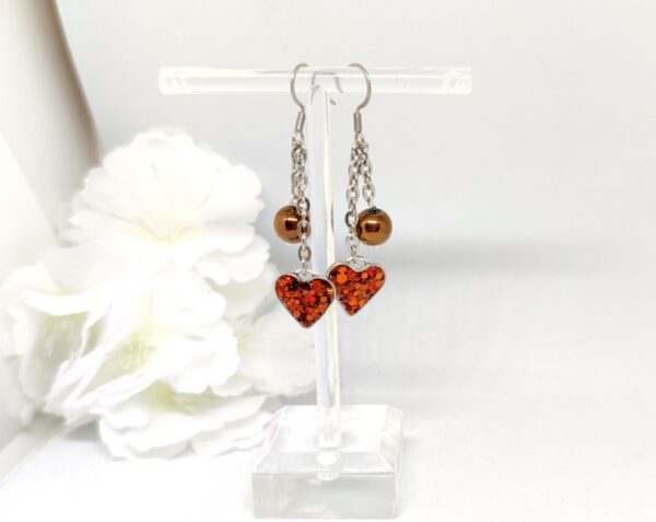 Duet Hearts: Autumn Sparkle & Bronze Pearl Earrings